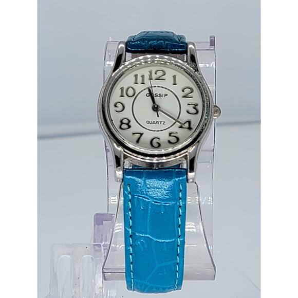 Gossip Quartz Womens Silver Tone Watch with White Dial and Blue Textured Leather main image 7